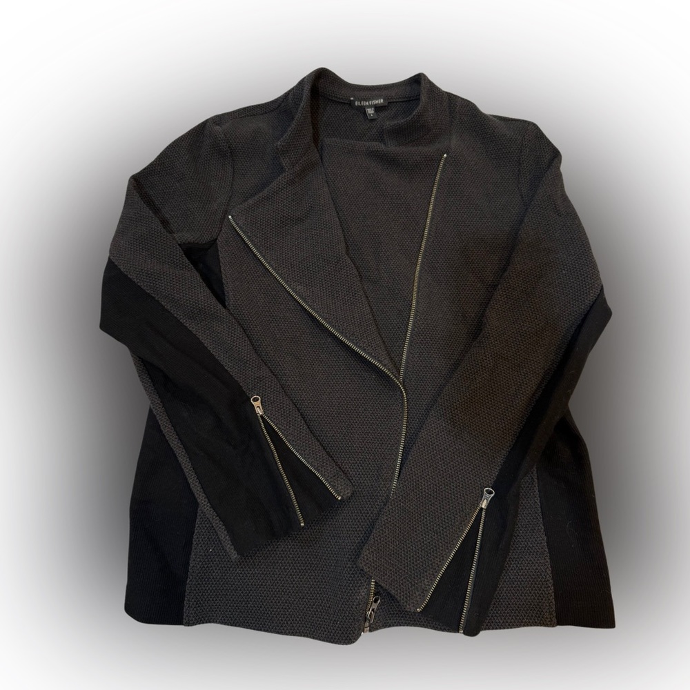 Eileen Fisher Large motorcycle jacket black/grey good condition
